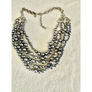 Ciner for Joan Rivers Gray Glass Pearl Bead 5 Strand Layered Rhinestone Necklace